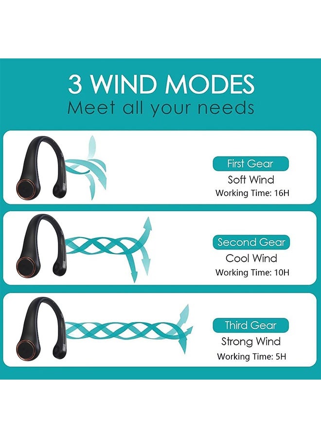 يالونج مروحة رقبة محمولة قابلة لإعادة الشحن، تصميم بدون شفرات، محيط 360 درجة، رياح قوية، مروحة شخصية قابلة لإعادة الشحن بمنفذ USB بدون استخدام اليدين، مزودة بشاشة LED رقمية للطاقة، مناسبة للاستخدام المنزلي والمكتب والسفر في الأماكن المغلقة والمفتوحة (أسود) - Image 2