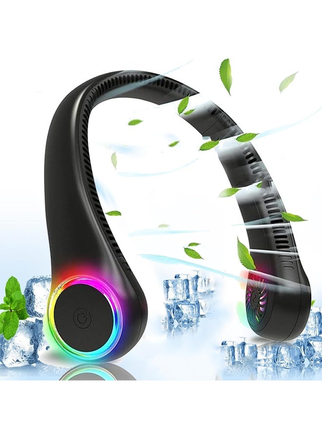 يالونج مروحة رقبة محمولة قابلة لإعادة الشحن، تصميم بدون شفرات، محيط 360 درجة، رياح قوية، مروحة شخصية قابلة لإعادة الشحن بمنفذ USB بدون استخدام اليدين، مزودة بشاشة LED رقمية للطاقة، مناسبة للاستخدام المنزلي والمكتب والسفر في الأماكن المغلقة والمفتوحة (أسود) - Image 1