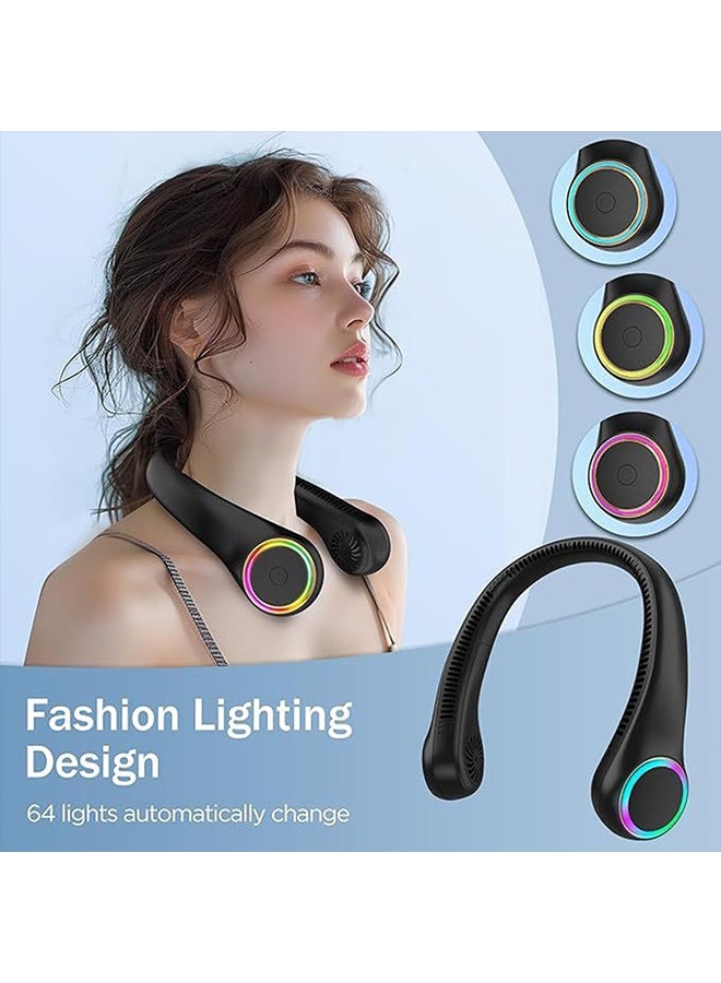 يالونج مروحة رقبة محمولة قابلة لإعادة الشحن، تصميم بدون شفرات، محيط 360 درجة، رياح قوية، مروحة شخصية قابلة لإعادة الشحن بمنفذ USB بدون استخدام اليدين، مزودة بشاشة LED رقمية للطاقة، مناسبة للاستخدام المنزلي والمكتب والسفر في الأماكن المغلقة والمفتوحة (أسود) - Image 3