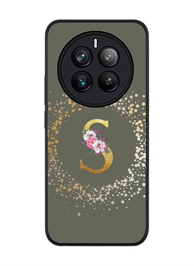 Stylizedd Rugged Black edge case for Realme 12 Pro / Realme 12 Pro Plus 5G, Custom Monogram Initial Letter Floral Pattern Alphabet-S (Olive Green)  - Image 1