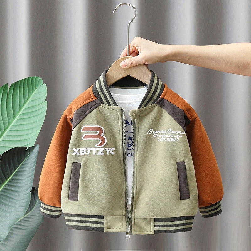 Boys' Autumn Baseball Jacket 2025 Spring New Style Children'S Stylish Fleece-Lined Coat For Young Children Color-Blocked Top - Image 3