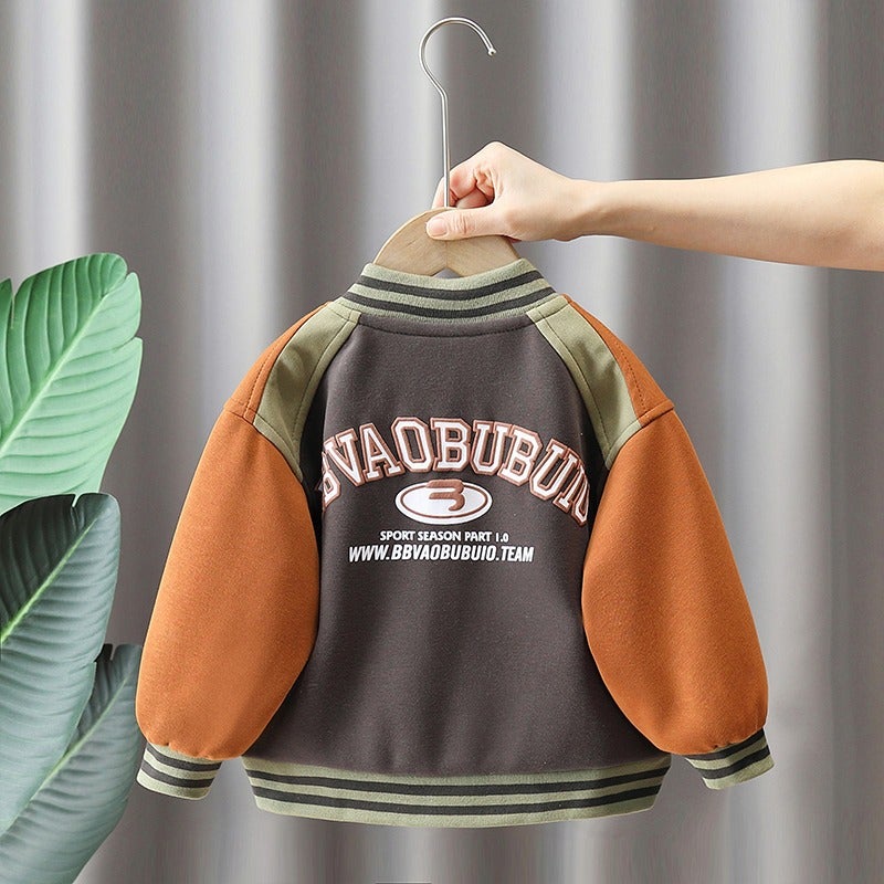 Boys' Autumn Baseball Jacket 2025 Spring New Style Children'S Stylish Fleece-Lined Coat For Young Children Color-Blocked Top - Image 4