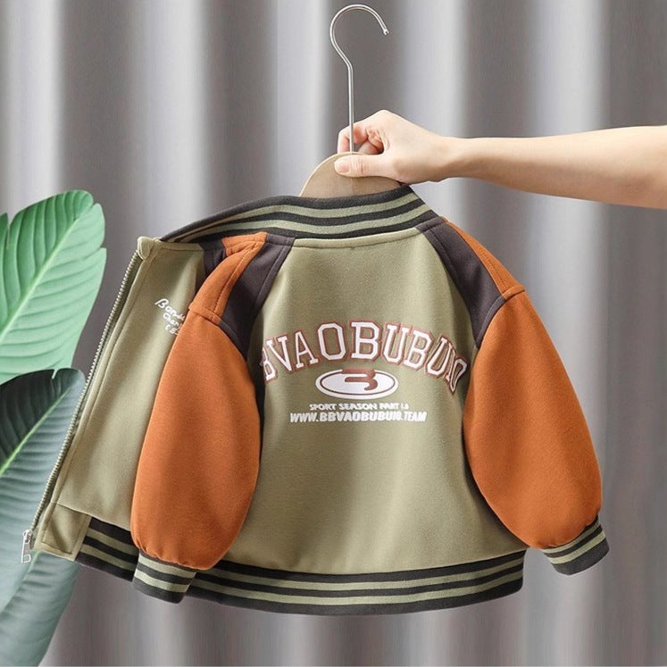 Boys' Autumn Baseball Jacket 2025 Spring New Style Children'S Stylish Fleece-Lined Coat For Young Children Color-Blocked Top - Image 2