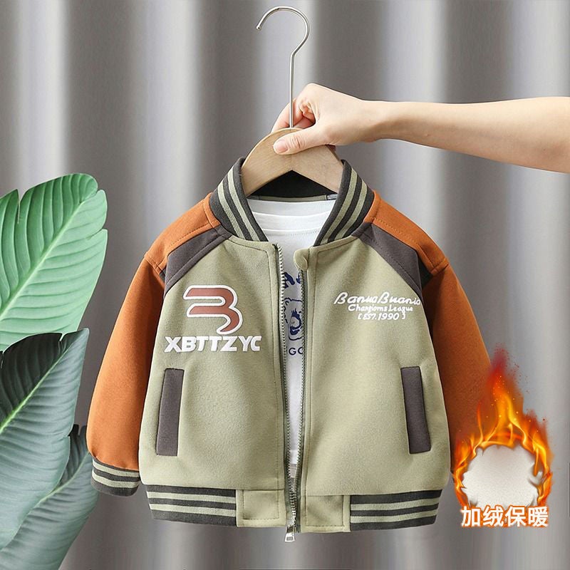 Boys' Autumn Baseball Jacket 2025 Spring New Style Children'S Stylish Fleece-Lined Coat For Young Children Color-Blocked Top - Image 1