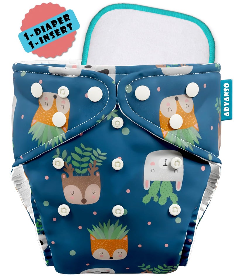 Advanso Leakage Proof cloth diapers for babies, high absorbent 1 reusable diaper 1 insert pad combo pack washable cloth diaper free size 5-18kg adjustable pocket cover A5 - Image 1