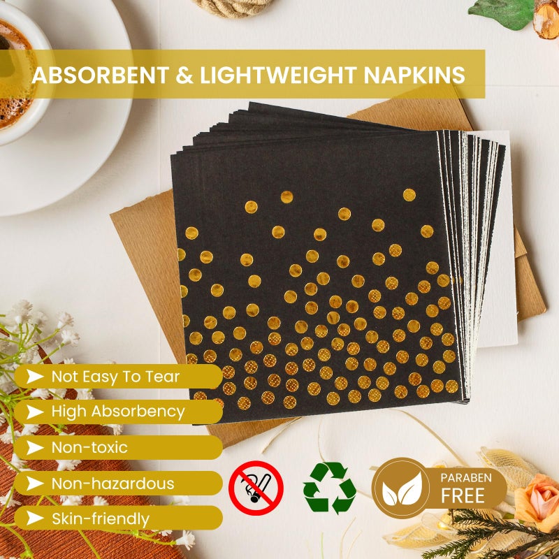 PUEVENYI 75PCS Paper Plates and Napkins Set - Black and Gold Dot Disposable Party Dinnerware Includes Paper Plates, Napkins, Forks Decorations for 2026 Graduation, Birthdays and Weddings, Serves 25 - Image 4