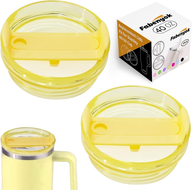 Fabenyok 40 OZ Tumbler Lid Replacement Fit for Stanley Cup, 2 Pack Clear Replacement Lids Fit for Stanley Travel Tumbler, Spill Proof Tumbler Covers for Stanley Cup Accessories (Yellow) - Image 1