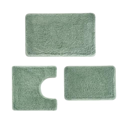 WCBSTT 3 Pieces Luxury Bathroom Rug Set with U-Shaped Toilet Rug, Non-Slip Rubber Bottom, Thick Microfiber Fluffy Plush, Water absorption, Quick Dry, Ultra Soft, Bath Mats for Bathroom, Tub(Leaf Green) - Image 1