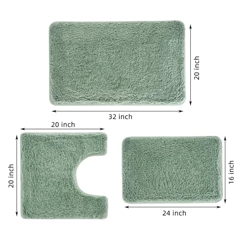 WCBSTT 3 Pieces Luxury Bathroom Rug Set with U-Shaped Toilet Rug, Non-Slip Rubber Bottom, Thick Microfiber Fluffy Plush, Water absorption, Quick Dry, Ultra Soft, Bath Mats for Bathroom, Tub(Leaf Green) - Image 2