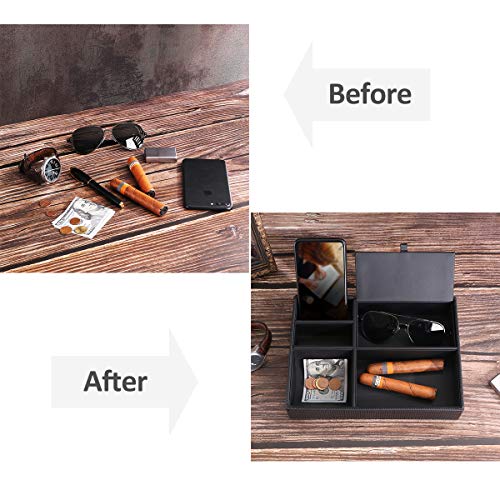 BEWISHOME Mens Valet Tray Dresser Organizer Nightstand Organizer for Mens Accessories Jewelries, Carbon Fiber Faux Leather, Black SSH06C - Image 5