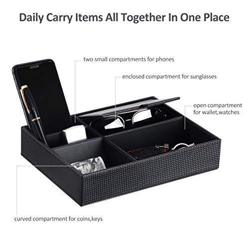 BEWISHOME Mens Valet Tray Dresser Organizer Nightstand Organizer for Mens Accessories Jewelries, Carbon Fiber Faux Leather, Black SSH06C - Image 3