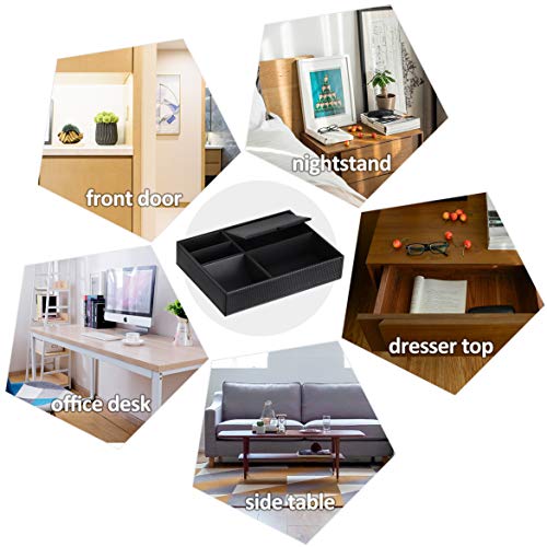 BEWISHOME Mens Valet Tray Dresser Organizer Nightstand Organizer for Mens Accessories Jewelries, Carbon Fiber Faux Leather, Black SSH06C - Image 4