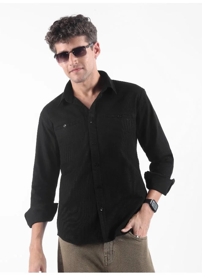 Beyoung Black Welt Pocketed Shirt