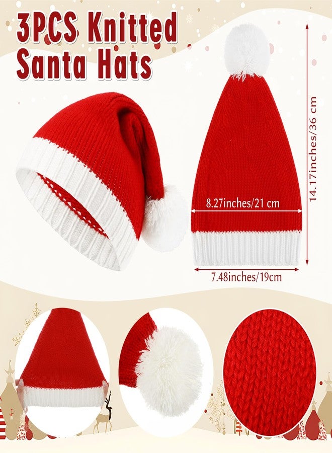 Shyyween 3 Pcs Santa Hat Christmas Hats Knitted Red Beanie for Xmas Adult Women Men Holiday Party - Image 2