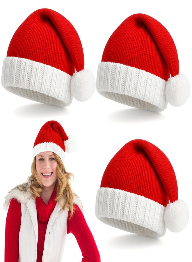 Shyyween 3 Pcs Santa Hat Christmas Hats Knitted Red Beanie for Xmas Adult Women Men Holiday Party - Image 1