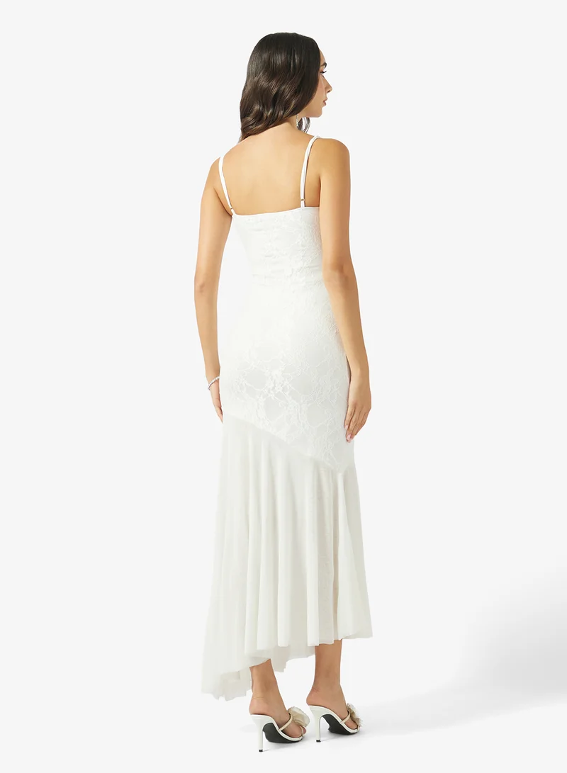 Ginger Lace Detail Slip Dress with Pleated Hem