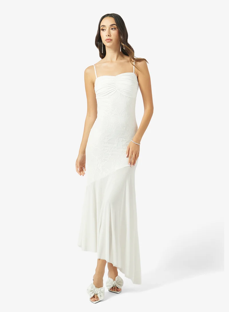 Ginger Lace Detail Slip Dress with Pleated Hem
