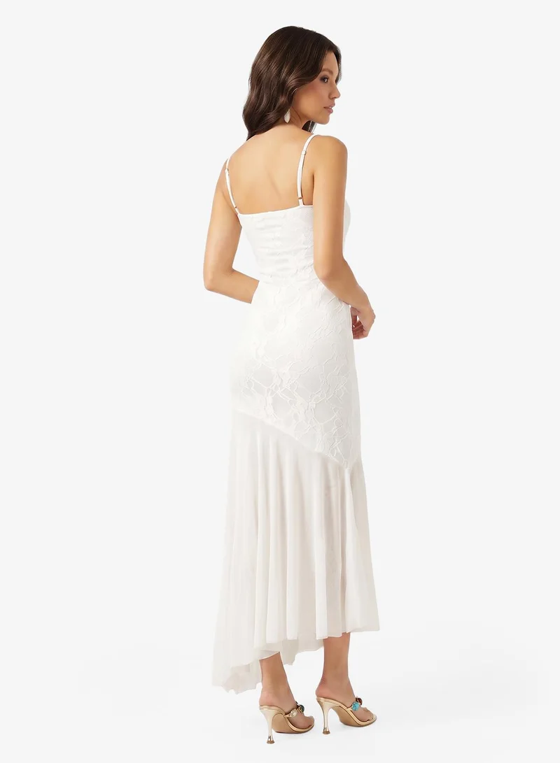 Ginger Lace Detail Slip Dress with Pleated Hem