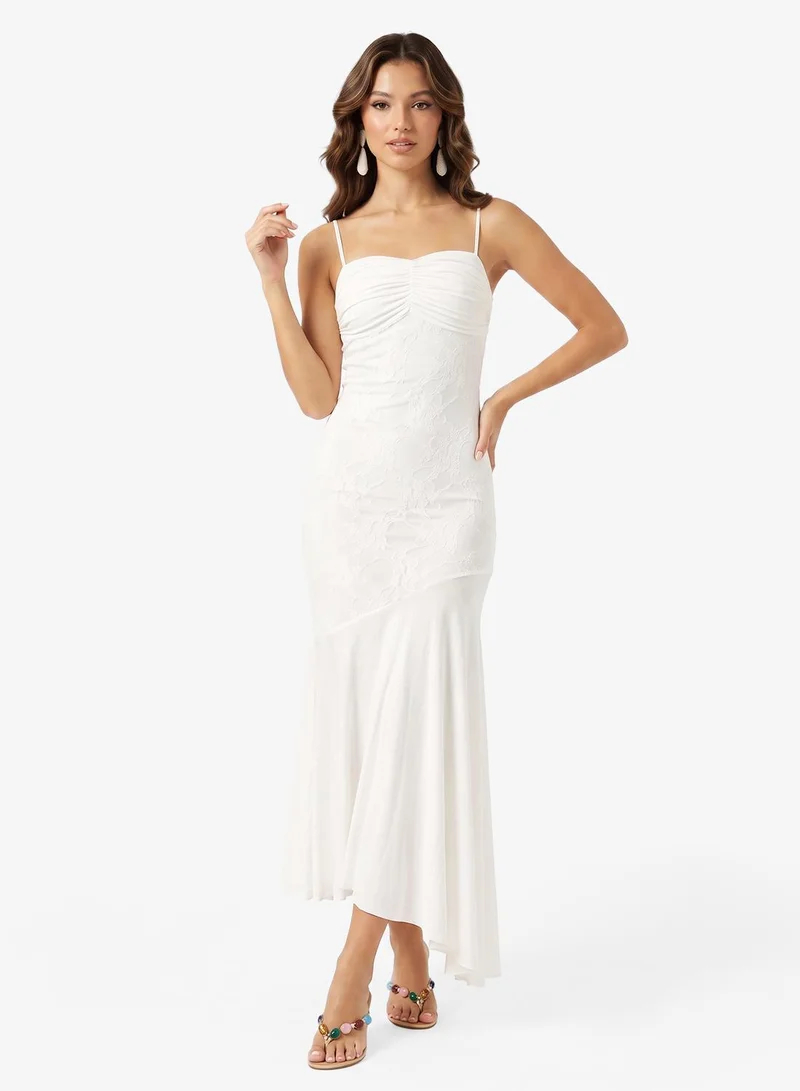 Ginger Lace Detail Slip Dress with Pleated Hem