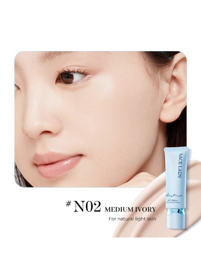 SACE LADY Airy Fresh Real Skin BB Cream SPF30 PA+++ – Medium Ivory N02 – Lightweight Moisturizing Base – 30g - Image 1