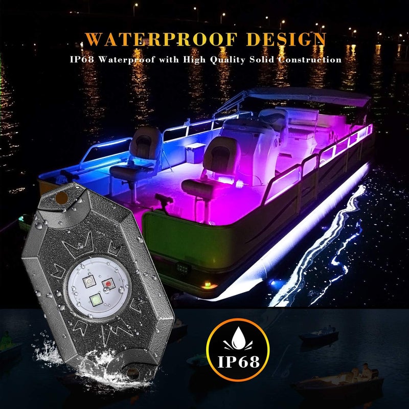 Niking Auto مجموعات أضواء الصخور RGB، تحتوي على 12 وحدة من أضواء LED بتقنية الإضاءة الخلفية RGB، مع جهاز تحكم عبر البلوتوث وإضاءة متعددة الألوان، مناسبة للشاحنات والمركبات غير الرسمية والدراجات النارية والقوارب والقوارب البحرية والدراجات النارية. - Image 2