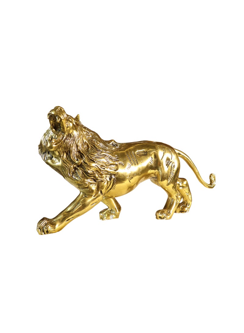 Handcrafted Pure Brass Lion Sculpture - Engraved Luxury Art Piece, 2.6 KG - Image 2