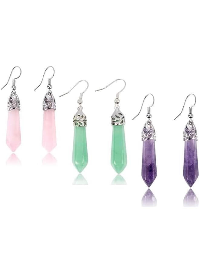 Real Natural Quartz Stone Healing Point Crystal Chakra Dangle Earrings 's day Mother's day Gift  - Image 1