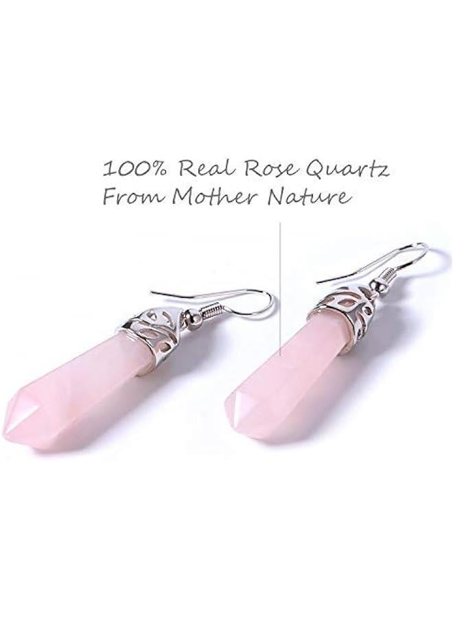 Real Natural Quartz Stone Healing Point Crystal Chakra Dangle Earrings 's day Mother's day Gift  - Image 4