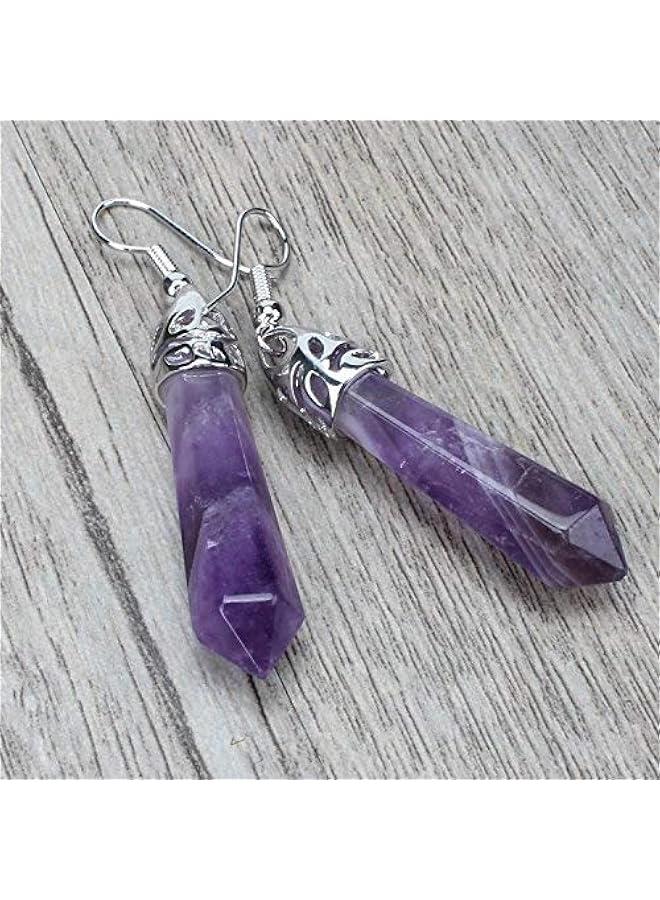 Real Natural Quartz Stone Healing Point Crystal Chakra Dangle Earrings 's day Mother's day Gift  - Image 2