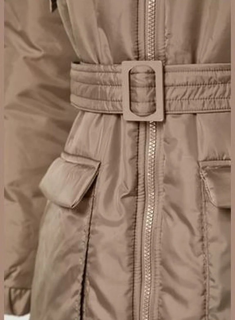 trendyol Mink Oversize Arched, Pocket Detailed, Water-Repellent Quilted Inflatable Coat TWOAW24MO00060