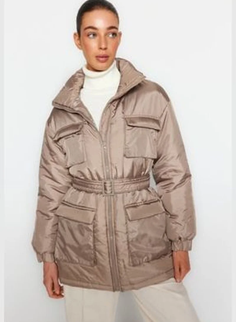trendyol Mink Oversize Arched, Pocket Detailed, Water-Repellent Quilted Inflatable Coat TWOAW24MO00060