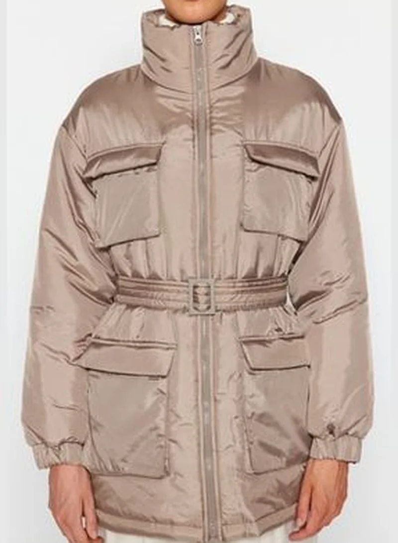 trendyol Mink Oversize Arched, Pocket Detailed, Water-Repellent Quilted Inflatable Coat TWOAW24MO00060