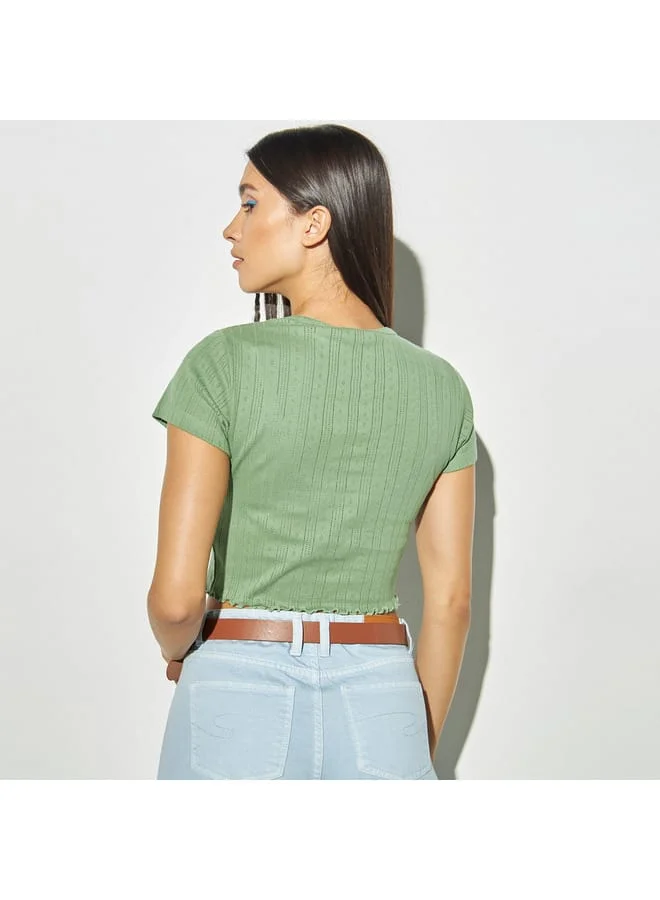 Lee Cooper Lee Cooper Ribbed Crop T-shirt with Crew Neck and Short Sleeves