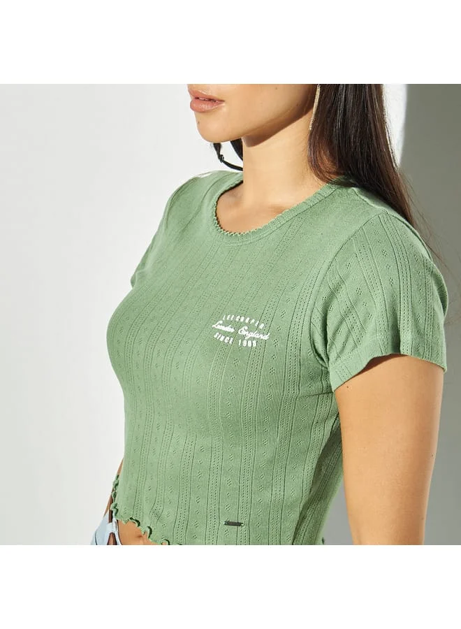 Lee Cooper Lee Cooper Ribbed Crop T-shirt with Crew Neck and Short Sleeves