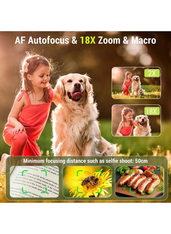 ZEOUPT Digital Camera, 4K 64MP Cameras for Photography, 270°Flip Screen Vlogging Camera, Autofocus, Flash, 18X Zoom, 2 Batteries, 64GB Card, Point and Shoot Digital Cameras for Kids Teens, White - Image 4