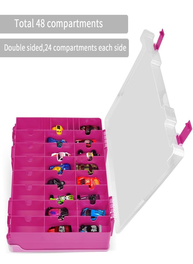 ALCYON Double Sided Toy Storage Organizer Case for Hot Wheels Car, for Matchbox Cars, for Mini Toys, for Small Dolls. Carrying Box Container Carrier with 48 Compartments - Purple (Box Only) - Image 2