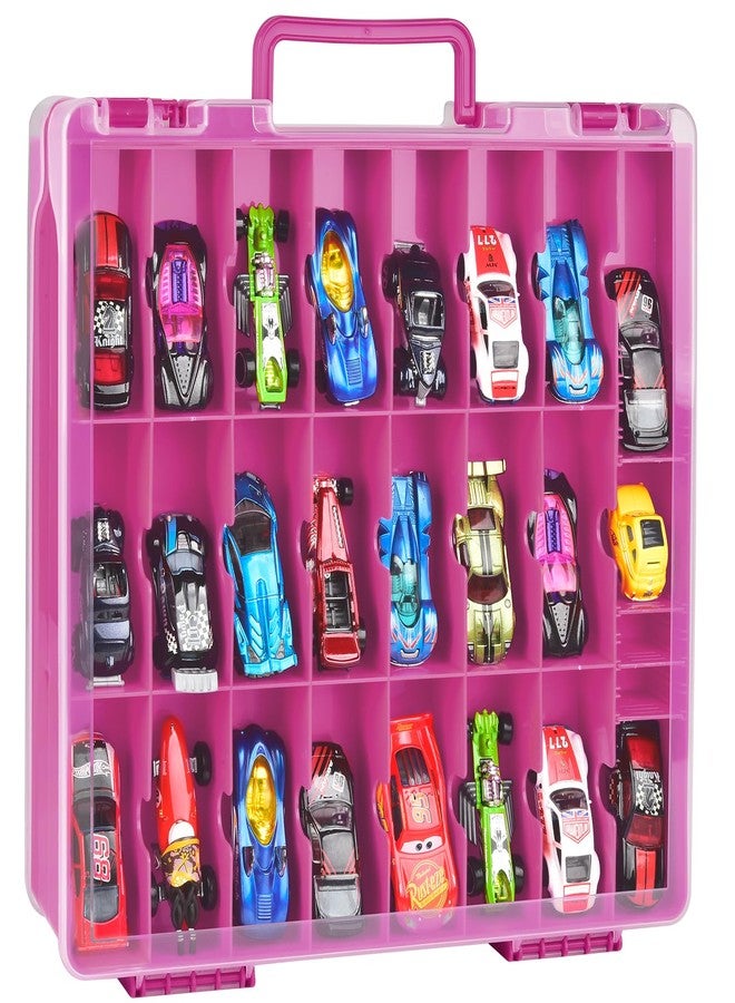 ALCYON Double Sided Toy Storage Organizer Case for Hot Wheels Car, for Matchbox Cars, for Mini Toys, for Small Dolls. Carrying Box Container Carrier with 48 Compartments - Purple (Box Only) - Image 1