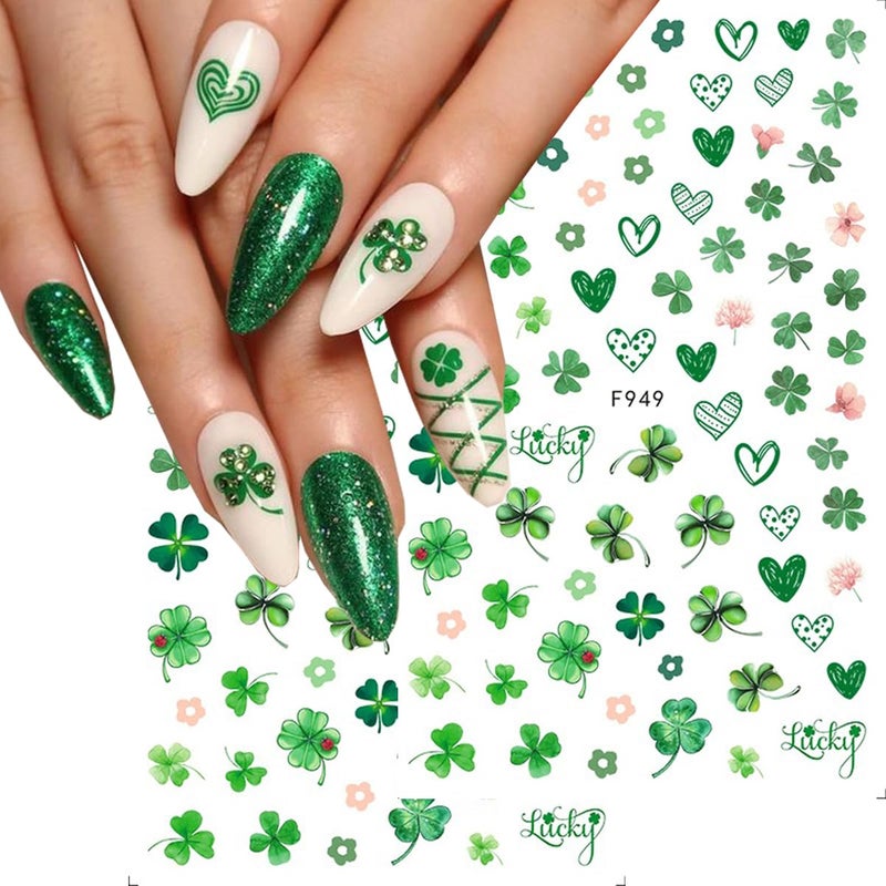 BSBTBZ 8Pcs St. Patrick's Day Nail Art Stickers,Green Shamrock 3D Self-Adhesive Nail Decals St. Patrick's Day Nail Supplies Four Leaf Clover Nail Sticker Lucky of Irish Spring Summer Design Manicure Decor - Image 3