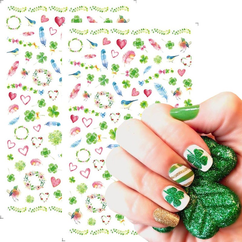 BSBTBZ 8Pcs St. Patrick's Day Nail Art Stickers,Green Shamrock 3D Self-Adhesive Nail Decals St. Patrick's Day Nail Supplies Four Leaf Clover Nail Sticker Lucky of Irish Spring Summer Design Manicure Decor - Image 5