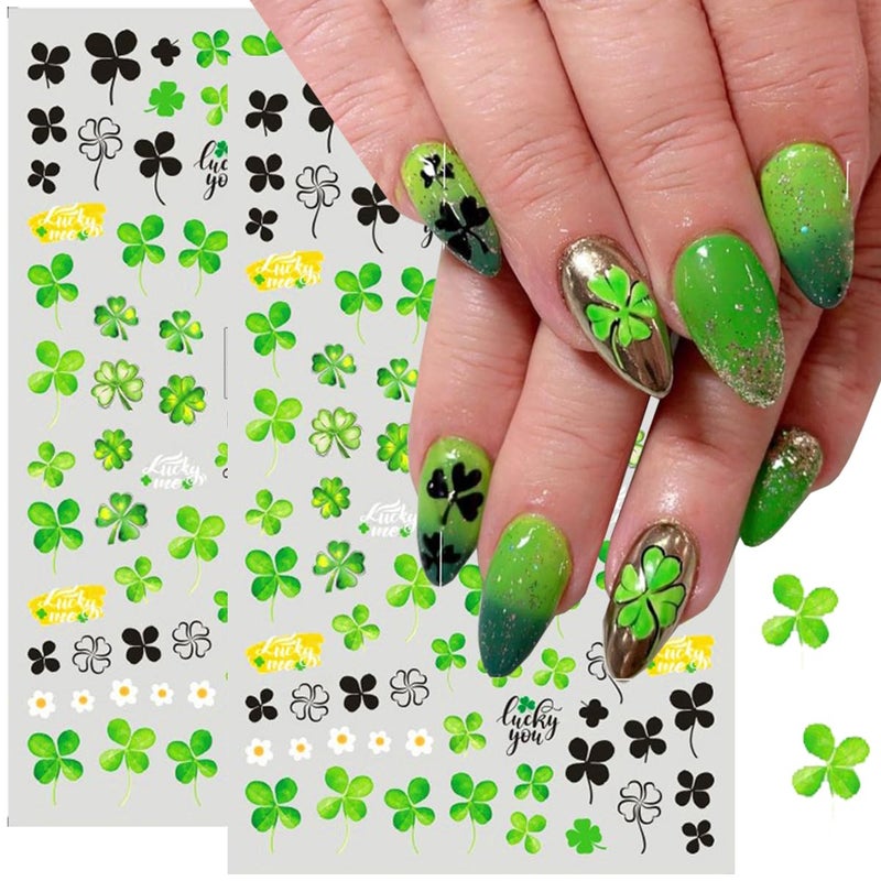 BSBTBZ 8Pcs St. Patrick's Day Nail Art Stickers,Green Shamrock 3D Self-Adhesive Nail Decals St. Patrick's Day Nail Supplies Four Leaf Clover Nail Sticker Lucky of Irish Spring Summer Design Manicure Decor - Image 2