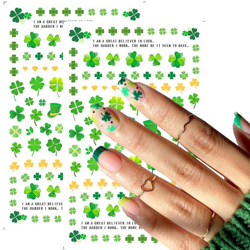 BSBTBZ 8Pcs St. Patrick's Day Nail Art Stickers,Green Shamrock 3D Self-Adhesive Nail Decals St. Patrick's Day Nail Supplies Four Leaf Clover Nail Sticker Lucky of Irish Spring Summer Design Manicure Decor - Image 4