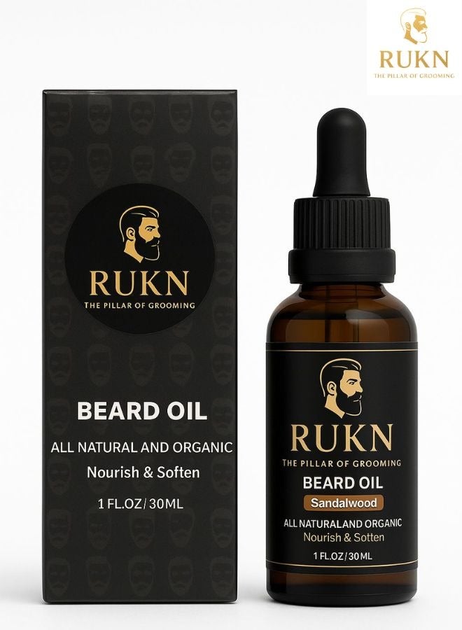 RUKN Beard Oil for Men with scent sandalwood – Nourishing & Moisturizing Beard Care, 30ml - Image 1