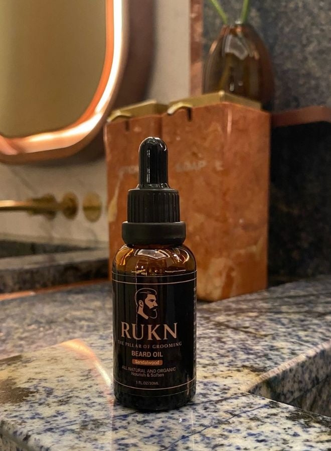 RUKN Beard Oil for Men with scent sandalwood – Nourishing & Moisturizing Beard Care, 30ml - Image 4