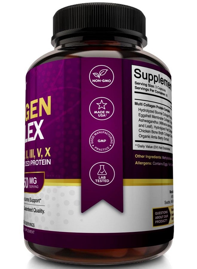 NutriFlair نيتري فلاير متعدد ببتيدات الكولاجين 2250 ملغ - النوع I، II، III، V، X - مكملات الكولاجين المعقدة على شكل مسحوق وكبسولات للنساء والرجال - بروتين مهدرج، شعر صحي، بشرة، أظافر - غير معدلة وراثيًا (180 كبسولة) - Image 4