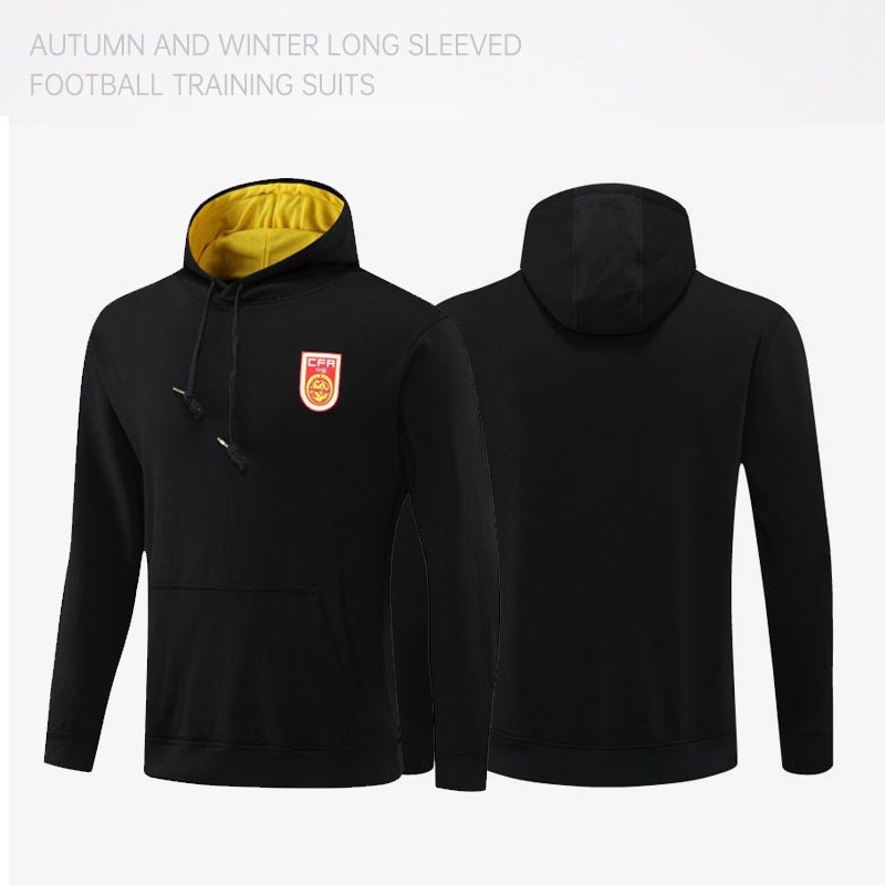 Generic Football Training Clothing suit Mens Jersey Long Sleeve Winter Competition Team Clothing Adult Childrens Jersey appearance uniform Football uniform [single top] 2290 chinese black-hooded