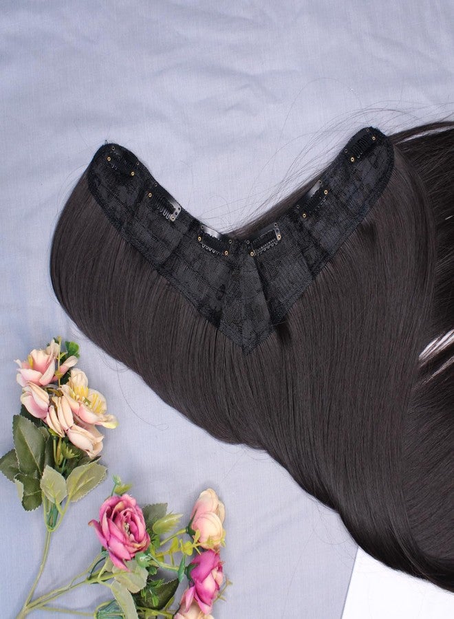 Fully 6 Clips V Shape Hair Extension for Women and Girls | Synthetic Long Straight Hair Extension for Women to Increase Instant Hair Length (Brown) - Image 3