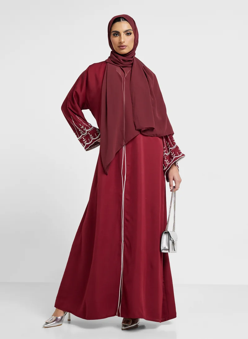 Khizana Abaya Embroidered Sleeves & Sheila
