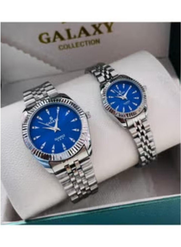 Galaxy Beautiful couple watches Fashion stainless steel chain watches Set of two SILVER