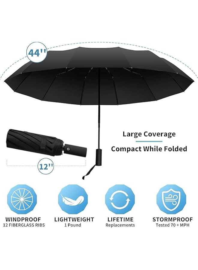 HOOKOR Travel Folding Umbrella UV Protection, Double Layer Automatic Open Umbrella, Premium Travel Umbrellas for Rain Strong Fiberglass Frame, Durable &Compact with 12 Ribs golf Umbrella - Image 2
