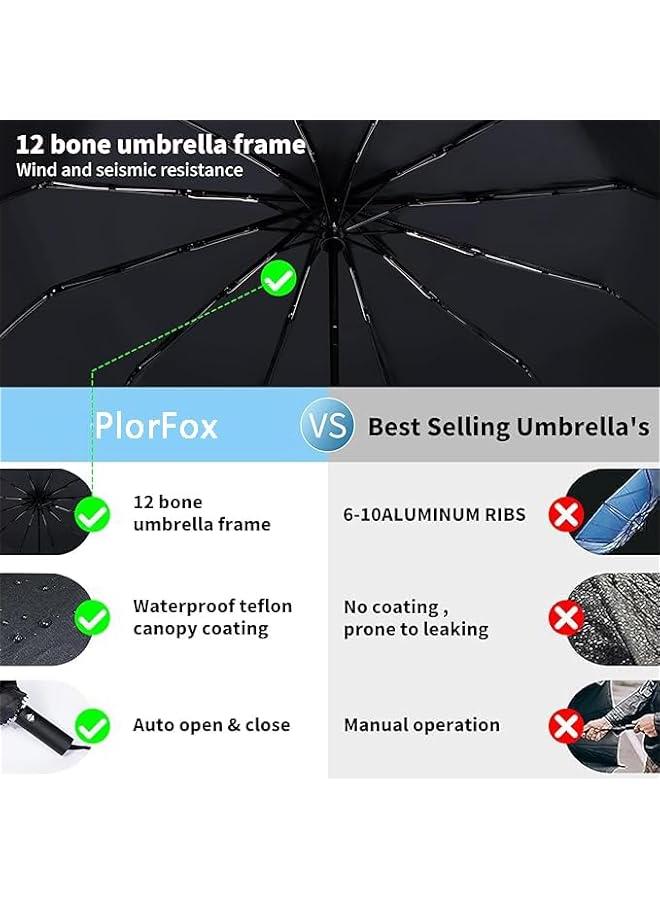 HOOKOR Travel Folding Umbrella UV Protection, Double Layer Automatic Open Umbrella, Premium Travel Umbrellas for Rain Strong Fiberglass Frame, Durable &Compact with 12 Ribs golf Umbrella - Image 3